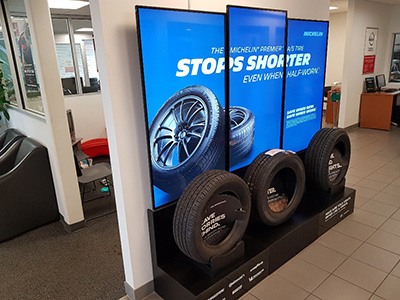In this case, the screens highlight the features of a specific tire model or brand